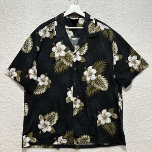 Pacific Legend Made in Hawaii USA Men's 2XL Black Floral Shirt Short Sleeve